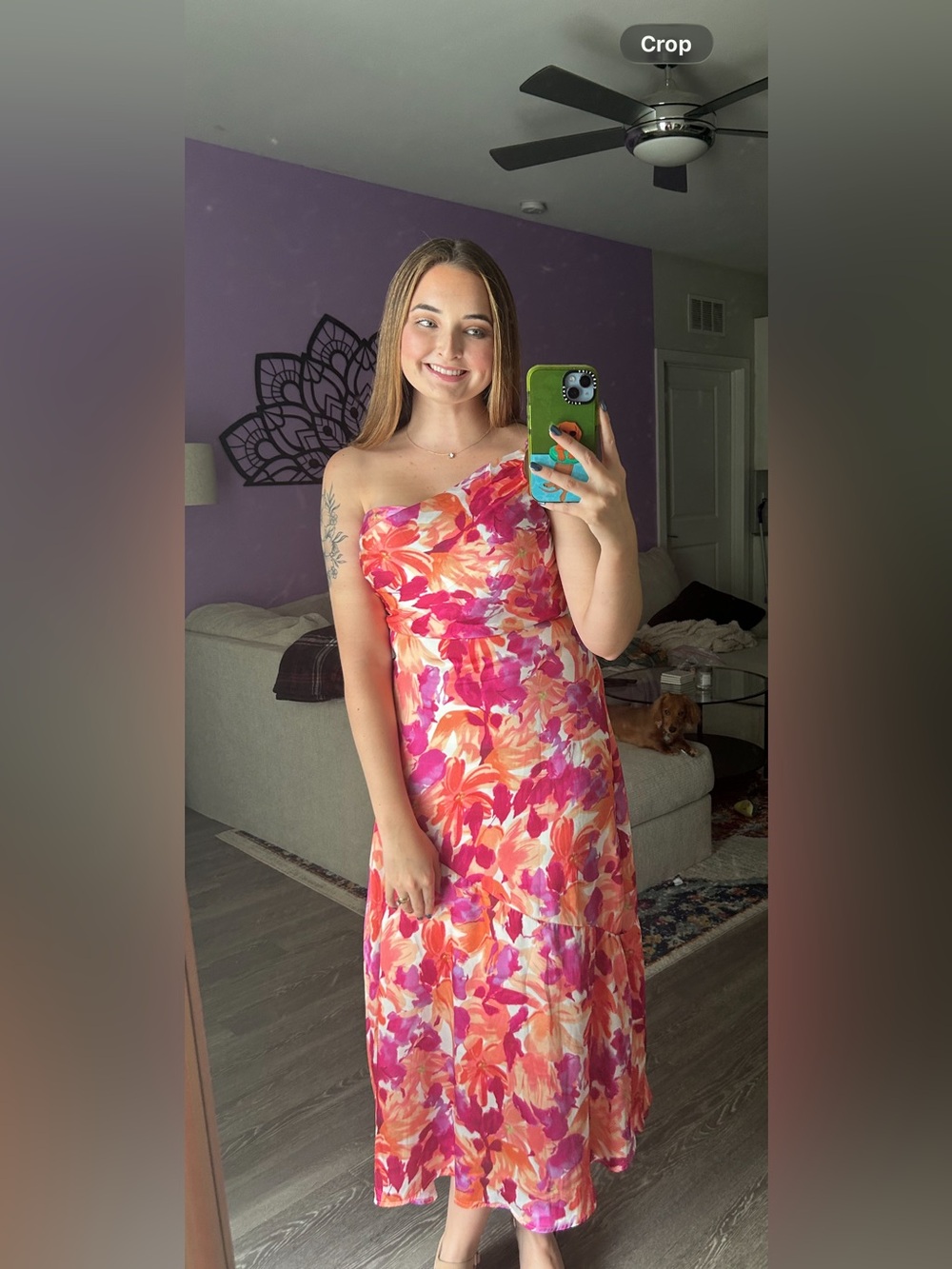 Hello Molly One-Shoulder Pink & Peach Floral Midi Dress - Picture 2 of 8